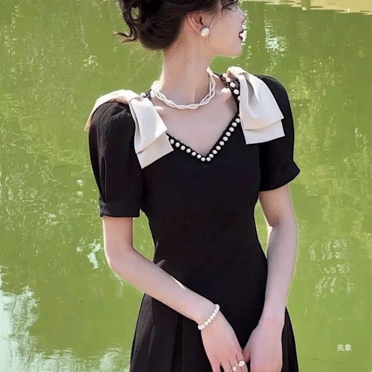 Hot-selling French Retro Palace Style Black Slim-fit Dress Women Summer ...