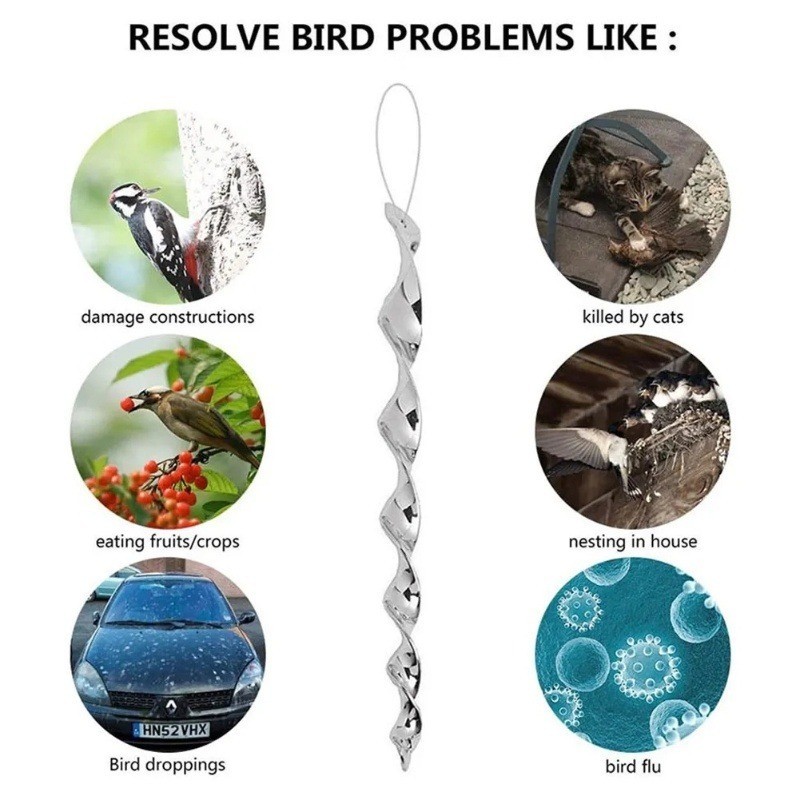 30cm Bird Scare Hanging Reflective Wind Twist Rod Birds Deterrent ...