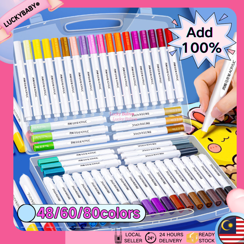 80/60/48 Colours Acrylic Paint Marker Pen Add Waterproof Markerpen Kids ...