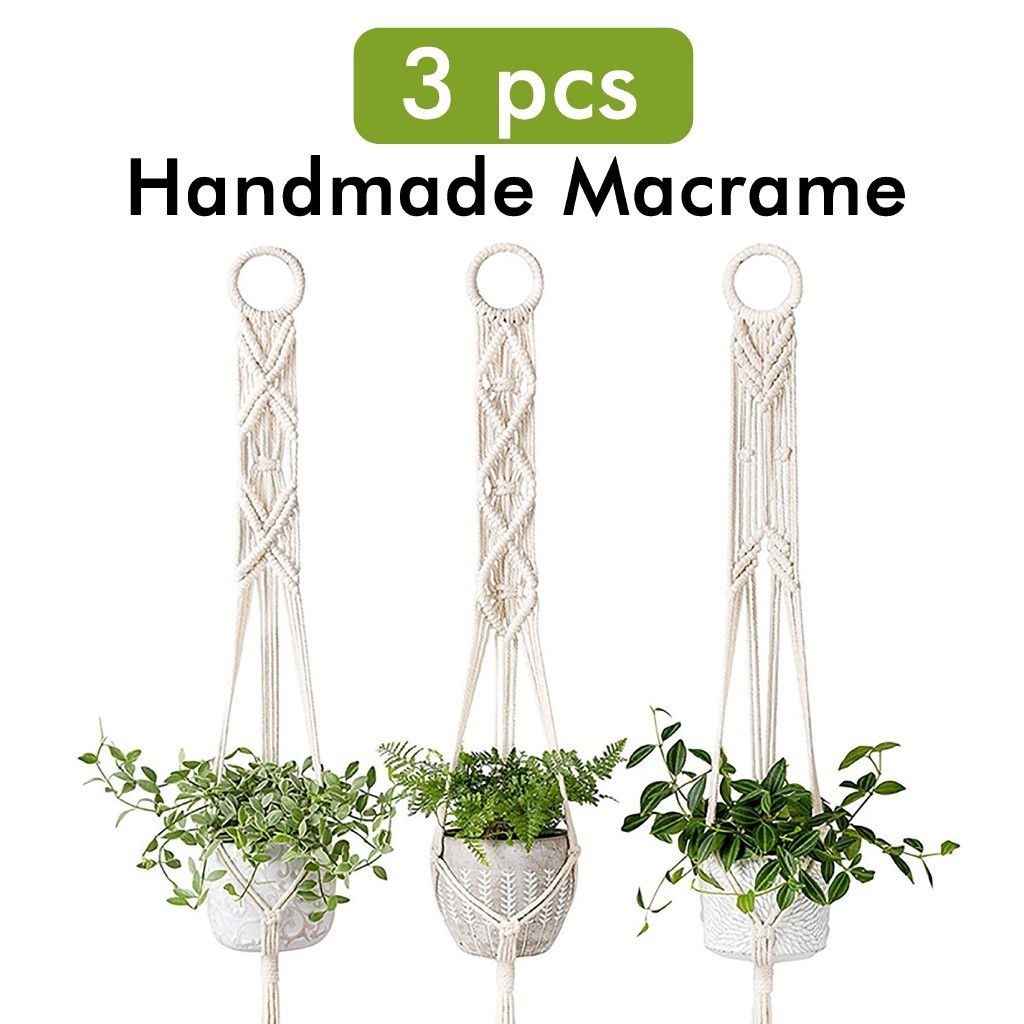 Macrame Plant Hangers Set of 3 Indoor Wall Hanging Planter Basket ...