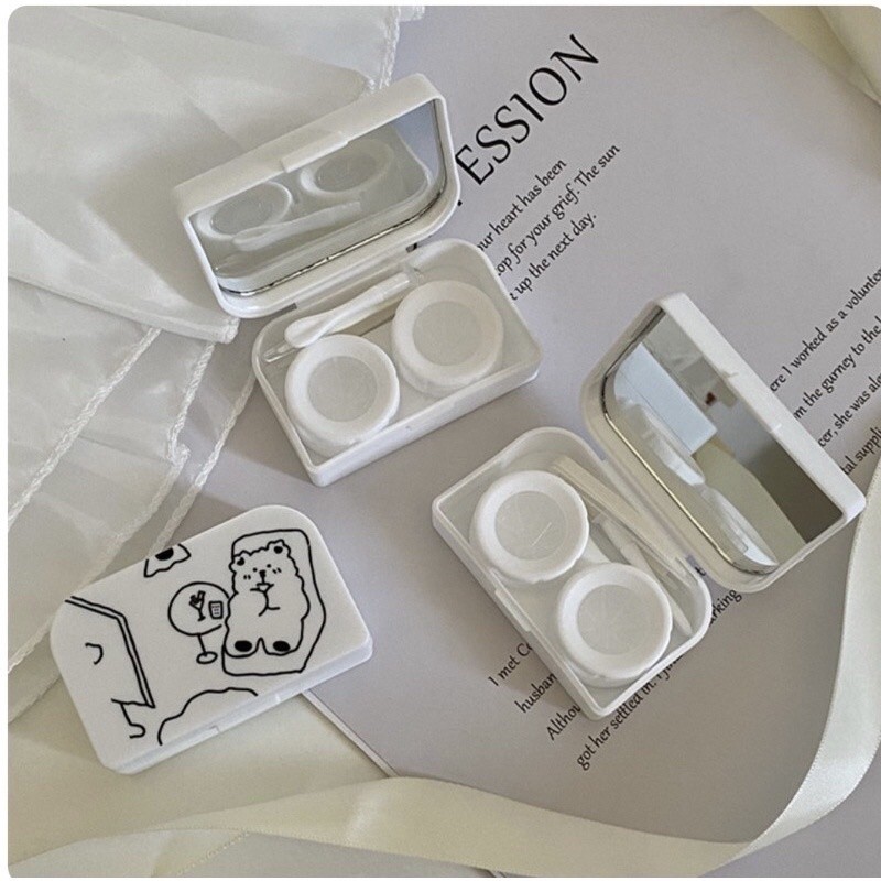 Mirror TRAY WITH CONTACT LENSES WEARING SUPPORT, CUTE WHITE BEAR RABBIT ...
