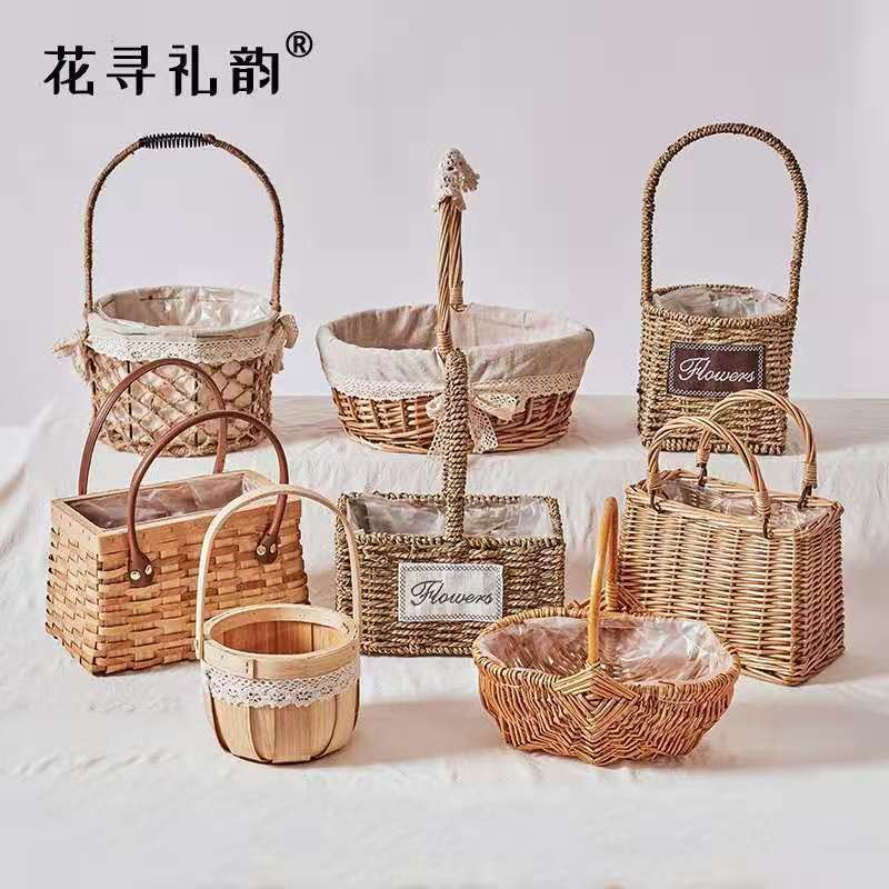Rattan Basket Portable Flower Basket Flower Arrangement Bamboo Basket ...