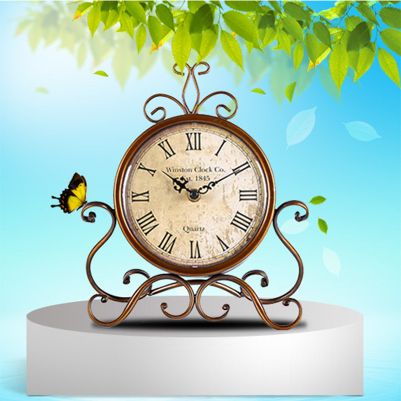 European Retro Iron Art Desktop Clock Living Room Decorative Creative ...