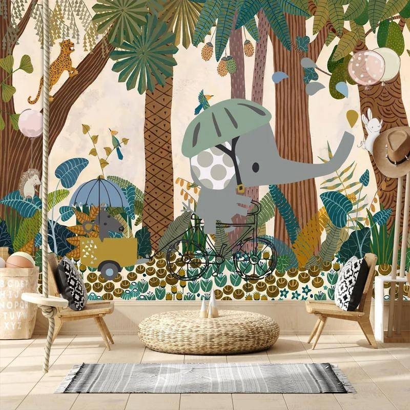 Custom Cartoon Forest Animal 3d Photo Mural Wallpapers for Children's