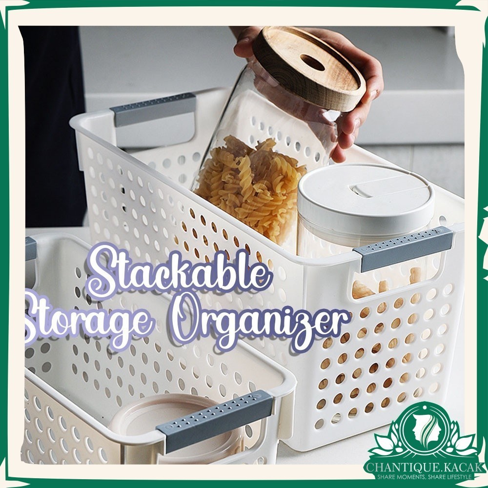 [CK] Storage Box Rectangle Basket Stackable Pantry Multipurpose Kitchen ...