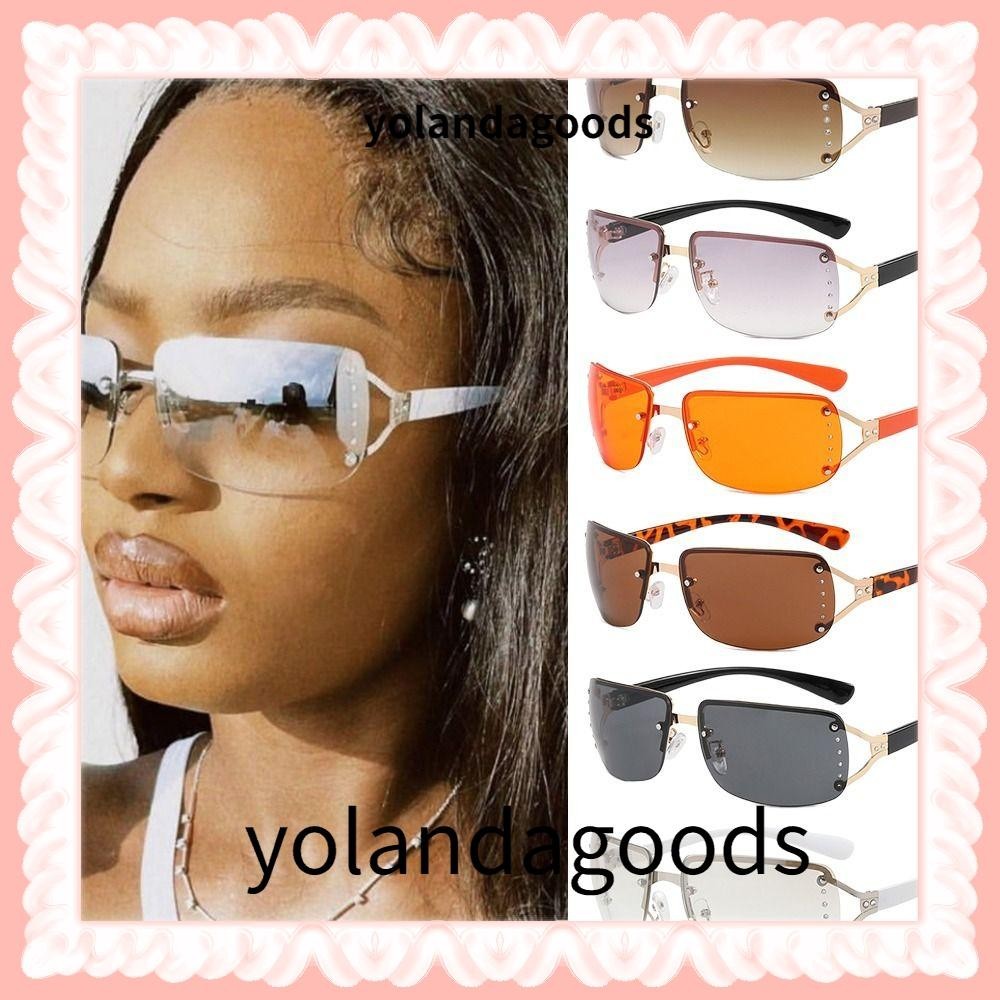 Yolan Rimless Sun Glasses Uv 400 Futuristic Rectangle Sun Glasses