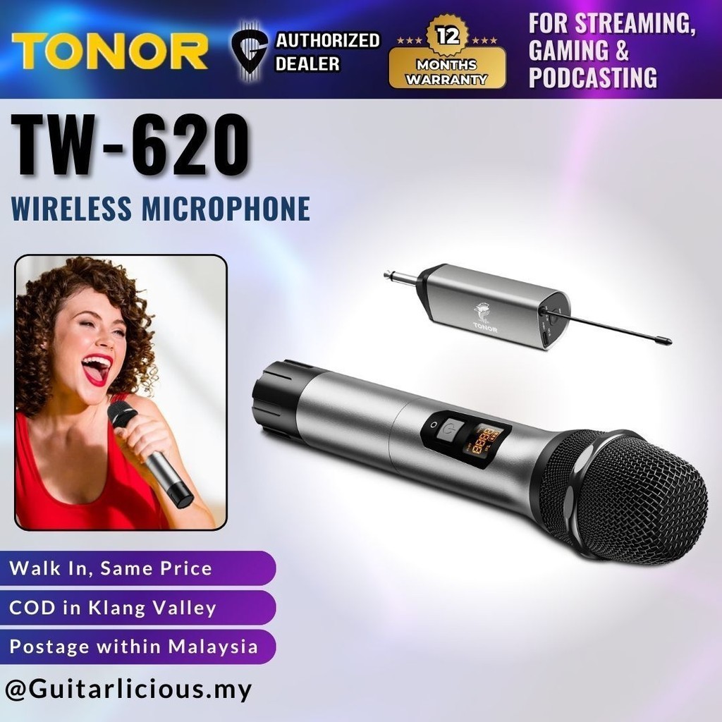 TONOR TW-620 Wireless Mic, UHF Metal Cordless Handheld Mic System w ...