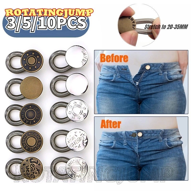10Pcs Metal Spring Extender Button - For Pants Jeans - Adjustable Waist ...