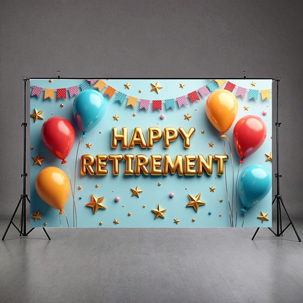 Happy Retirement Backdrop Colorful Balloons Black and Blue Photography ...
