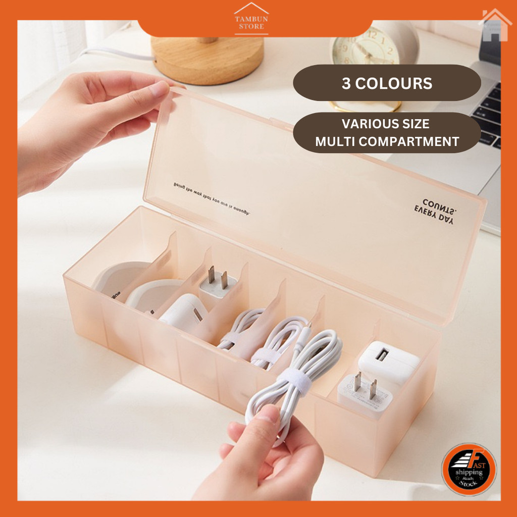 Various Size Compartment Cable Storage Box with Lid Office Desktop Plug ...