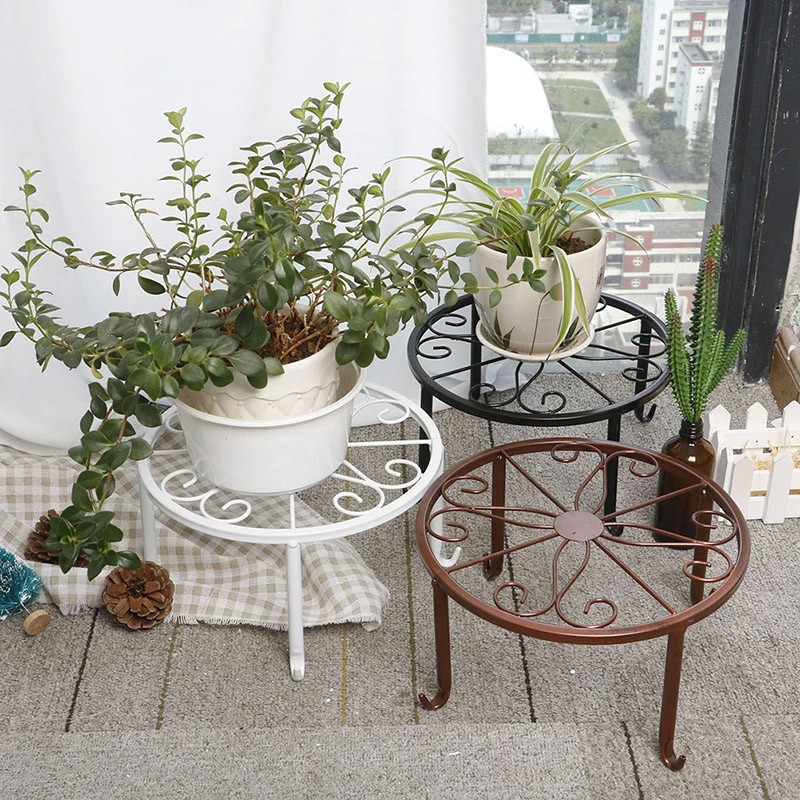 Plant Stand Floor Round Flower Pot Iron Flower Rack Home Garden Indoor ...