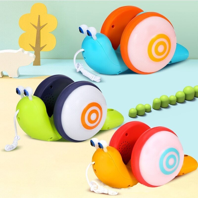 Siput Snail Pull along toy string crawl cartoon snail car baby early ...