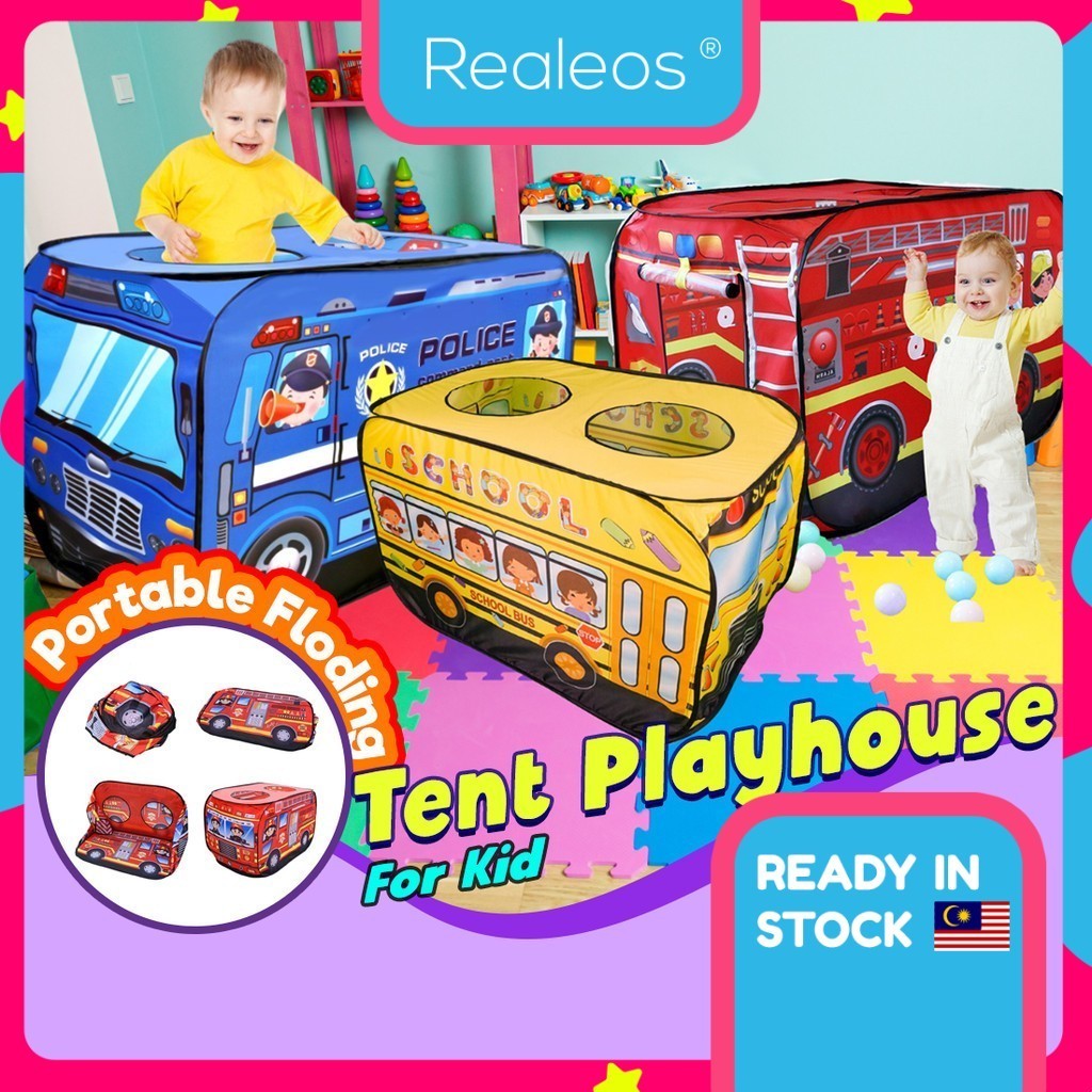 Realeos Kids Car Playhouse Tent Indoor Outdoor Foldable Police Bomba ...