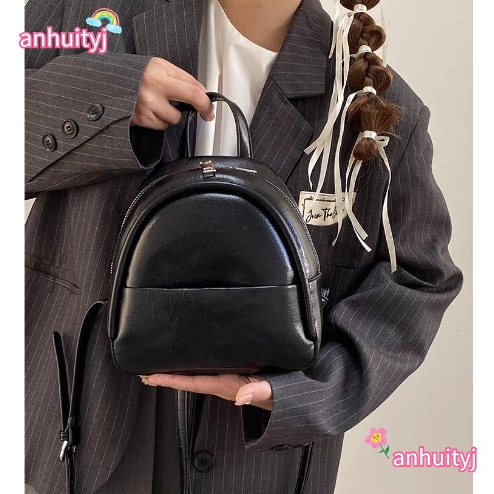 LANJ Travel Knapsack Large Capacity Solid Color Mini Backpack Fashion PU Leather Small Zipper Shoulders Bag Shopee Malaysia