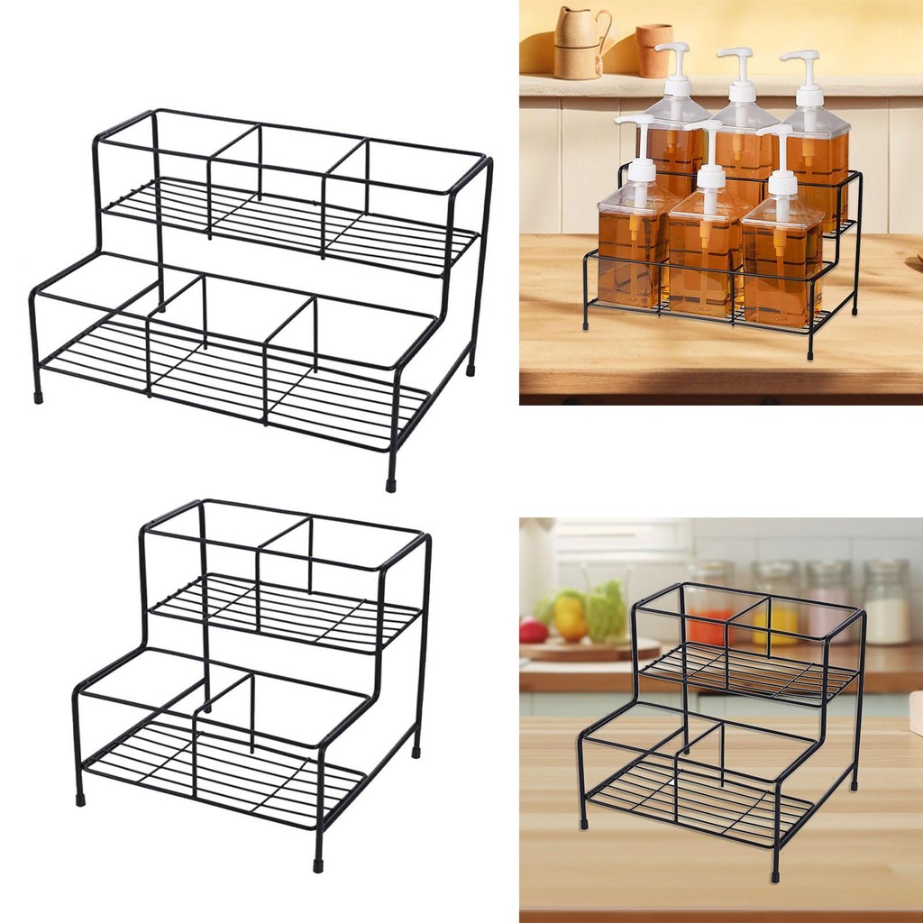 [uguuiya] Coffee Syrup Organizer Rack 2 Tier Metal Display Stand Syrup ...