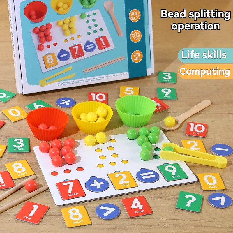 Wooden Montessori Math Toy Clip Beads Toy Rainbow Color Sorting ...