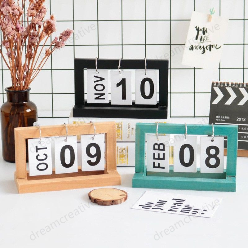 Dollhouse mini Wooden Calendar Nordic Multicolor Flipping Wooden Desk ...