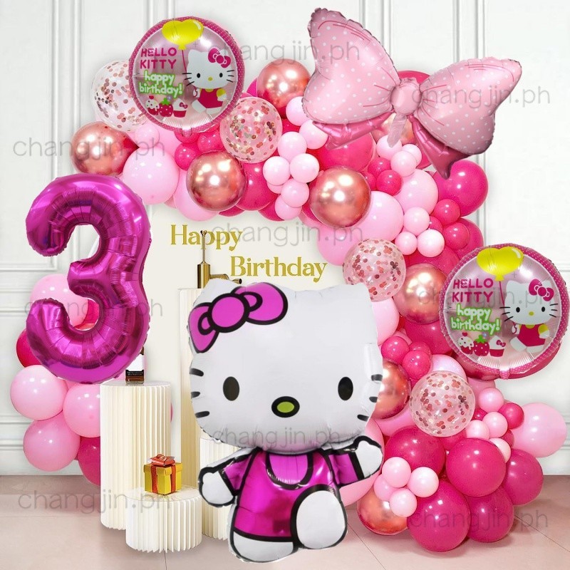 Hello Kitty Theme Balloon Garland Arch Kit Balloon Standing Kitty Foil ...