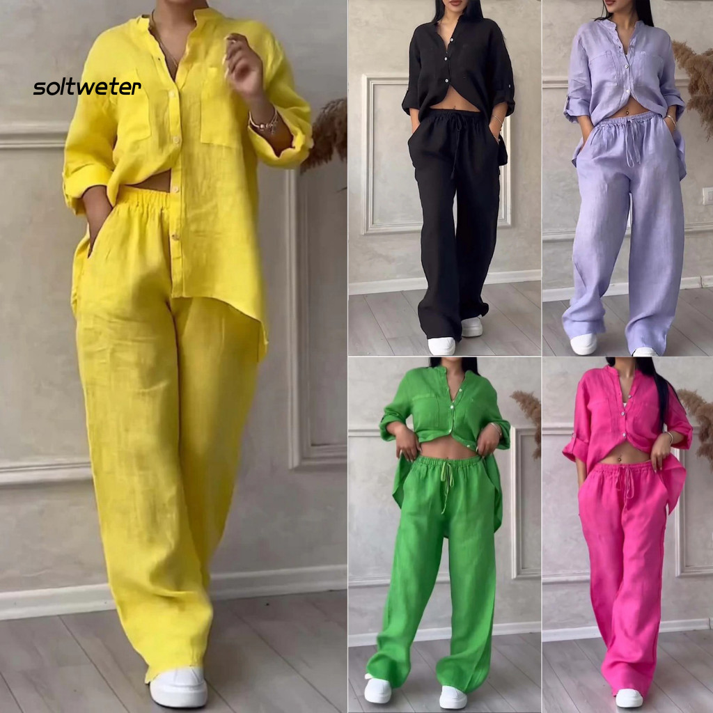 Cardydony Women's Simple Shirt And Wide-leg Pants Two-piece Set