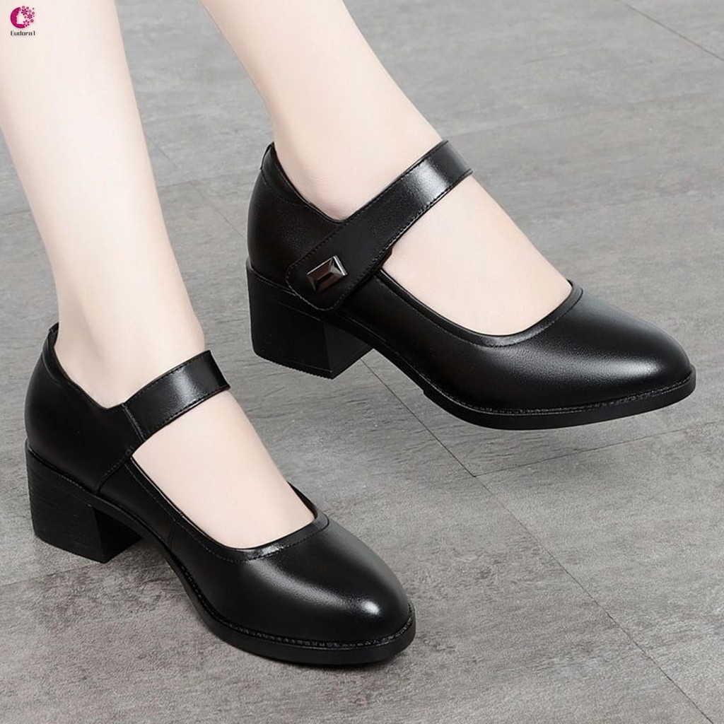 Women Classic Heels Shoes Classic Closed Toe Pumps Chunky Dress Shoes ...