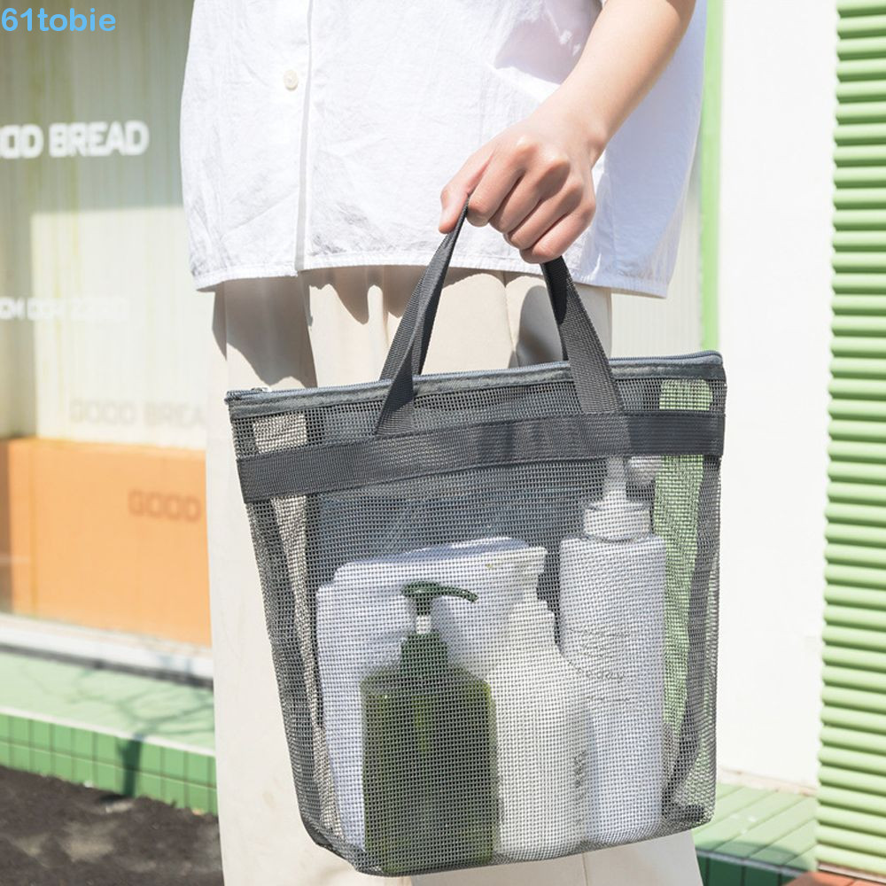 TOBIE Bath Bag, Transparent Nylon Mesh Beach Bag, Travel Lightweight