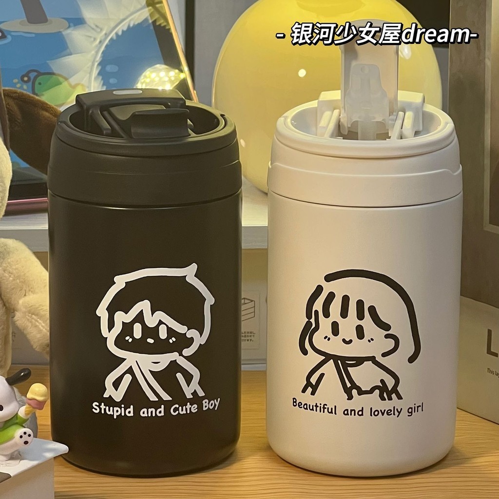 Super cute thermos botol with straw 500ml 304 Stainless Steel Insulated ...