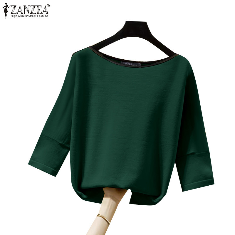 Zanzea Women Korean Casual Round Neck Loose Sleeve Blouse Shopee