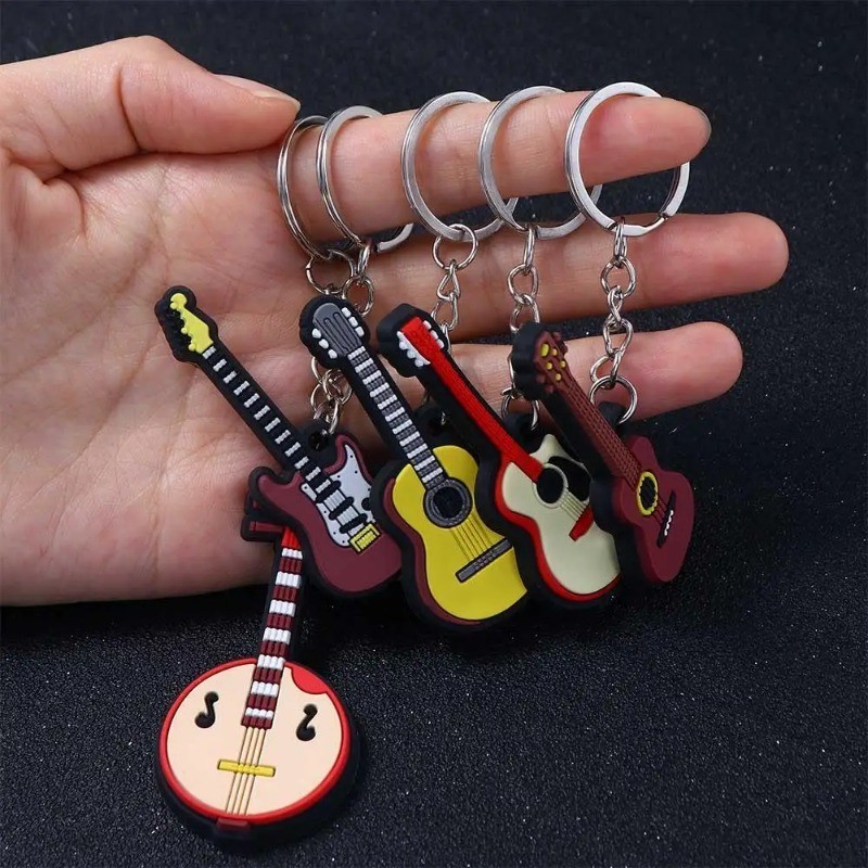 Creative Mini Musical Instrument Keychain PVC Soft Rubber Guitar Violin ...