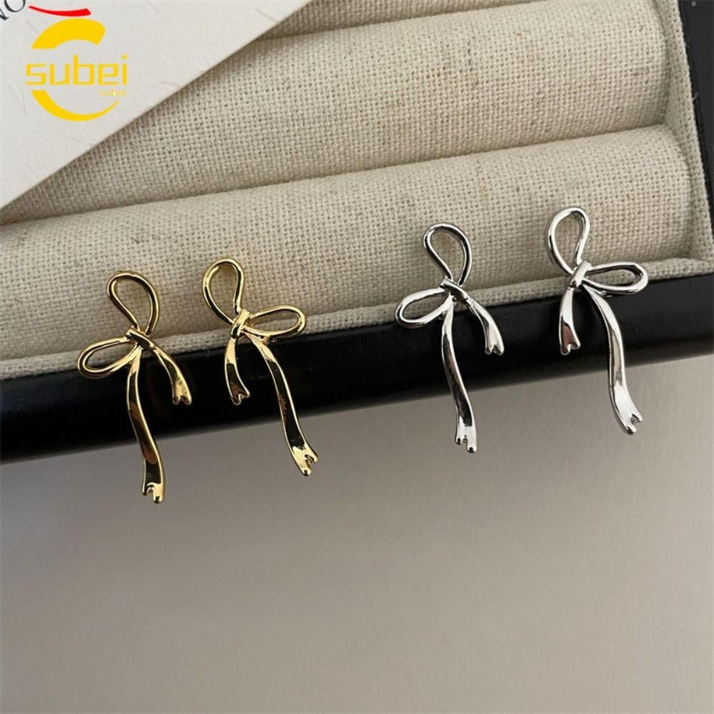 SUBEI1 Stud Nail, Metal 18K Gold Plated Bow Earrings, Cute Bow Knot ...