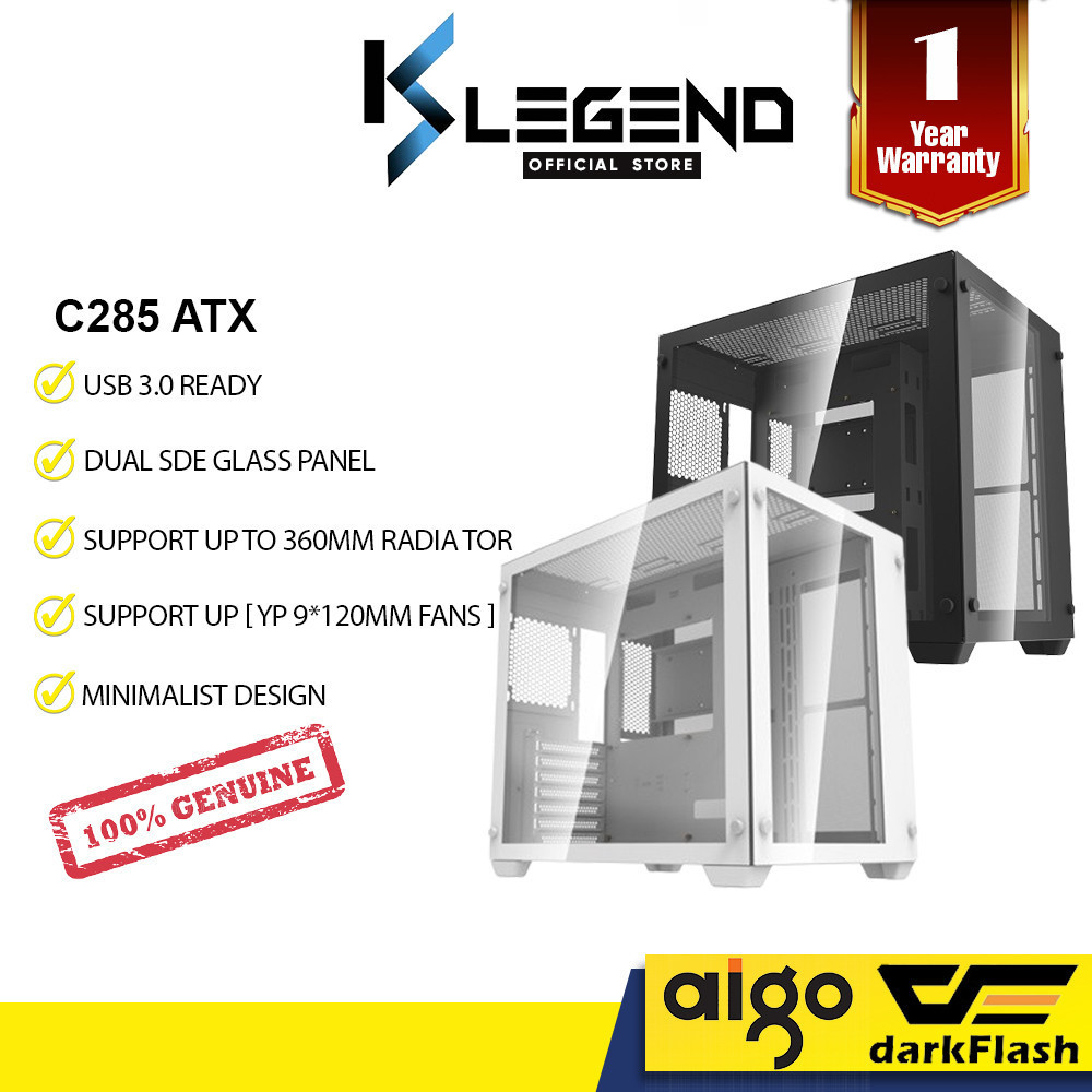 Aigo Darkflash C285 (Black/White) ATX Chassis – Dual Chamber Design ...