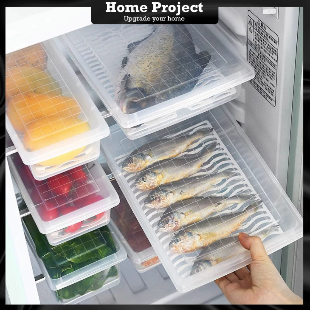 Food Fresh Storage Container with Drain Plate Tray - Fridge Organizer ...