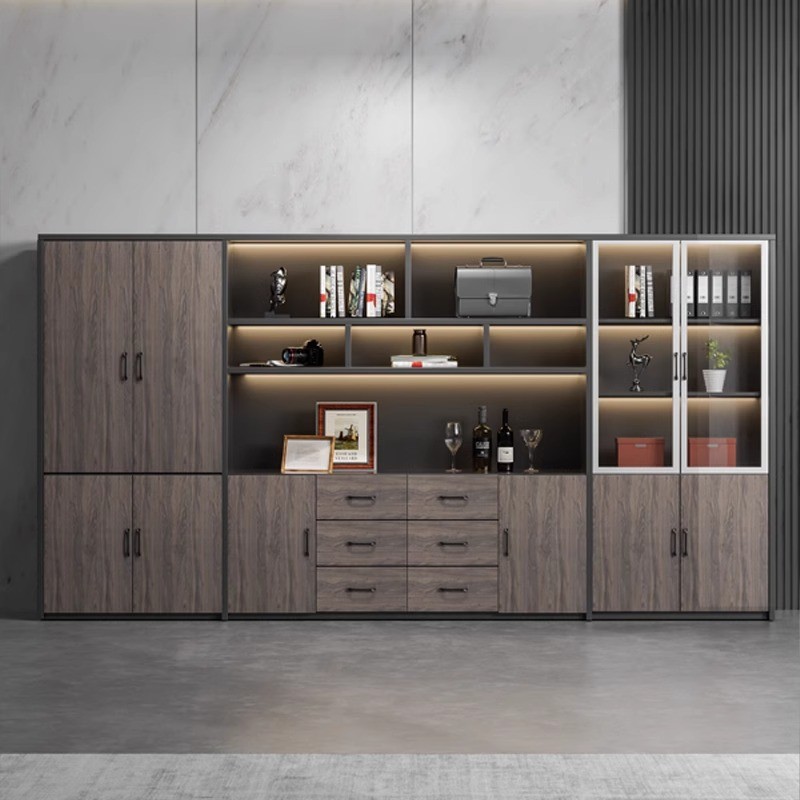 【FYS】Office File Cabinet Bookcase Wooden Locked Boss Background Cabinet ...
