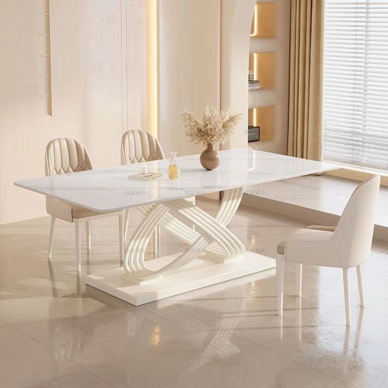 Cream Style Pure White Stone Plate Dining Tables and Chairs Set Small ...