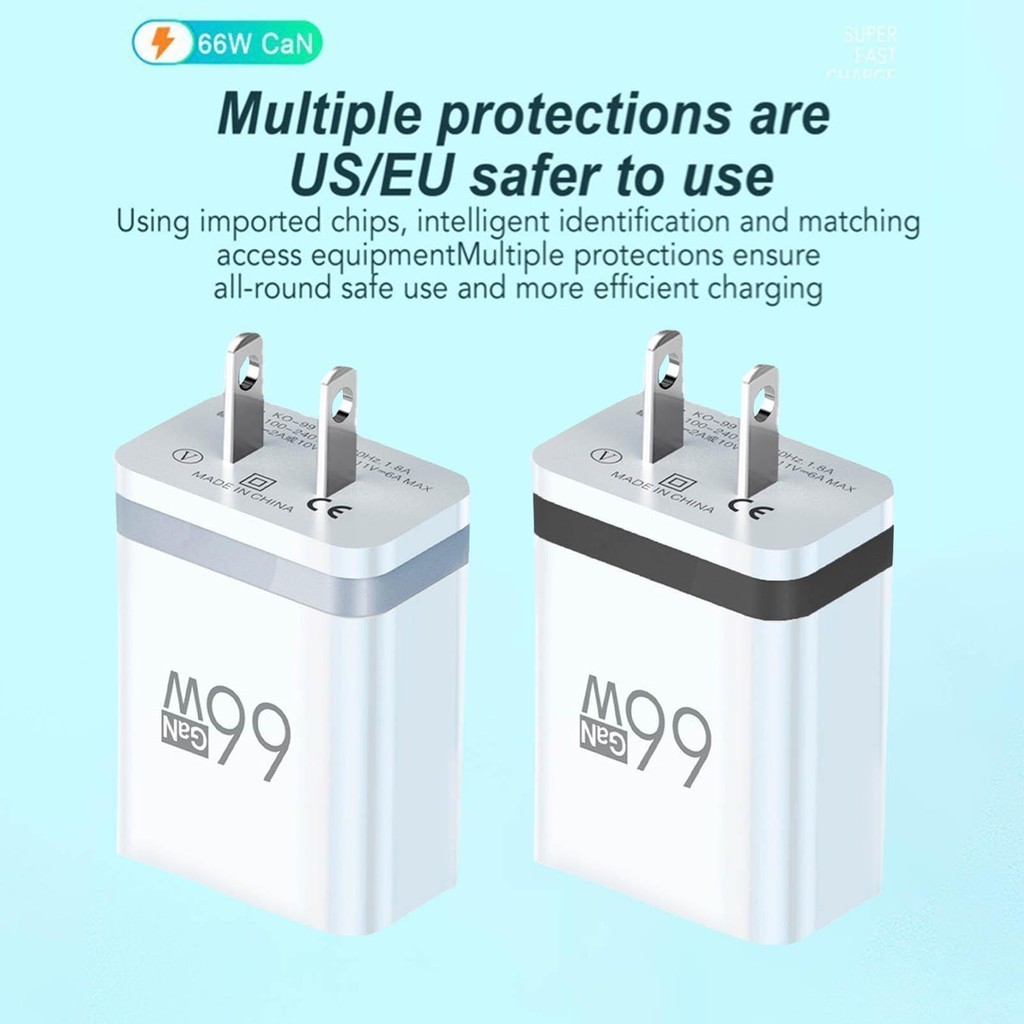 USB Block Adapter 66W Fast Charging Wall Power Plug Adapter Travel Plug ...