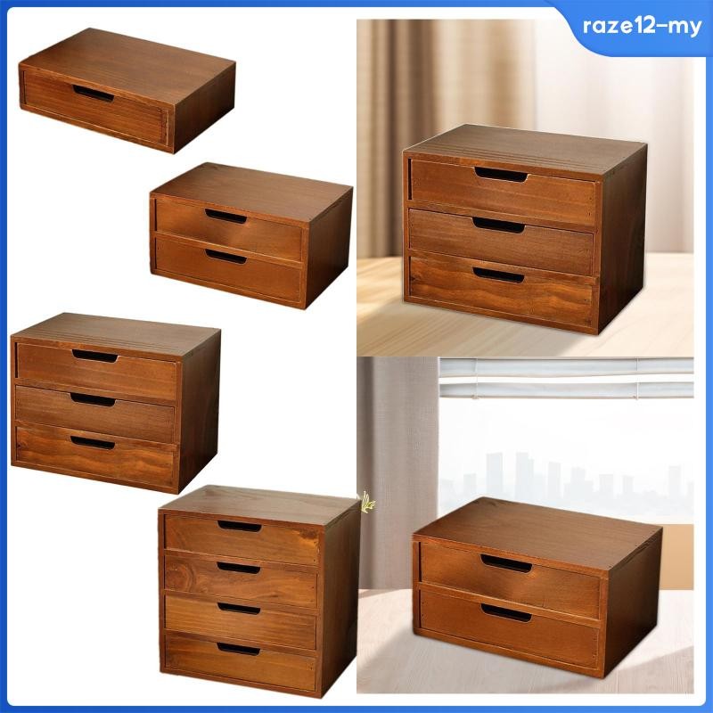 [RazecaMY] Wood Desktop Organizer Storage Box with Drawer Ornament ...