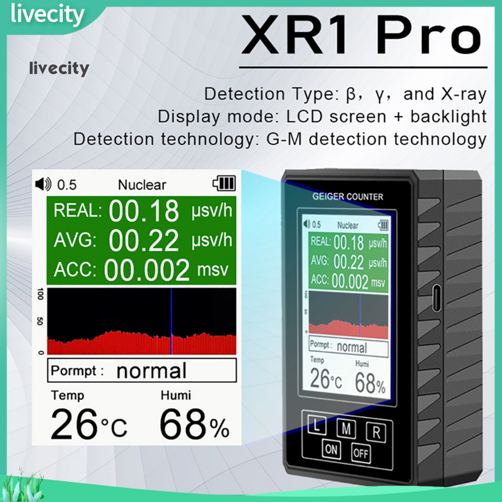livecity BR9B XR1 Pro Geiger Counter Multifunctional LCD Backlit Display Handheld High