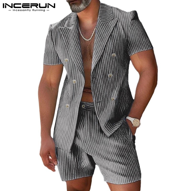 INCERUN Men's Striped Casual Two Piece Set | Shopee Malaysia