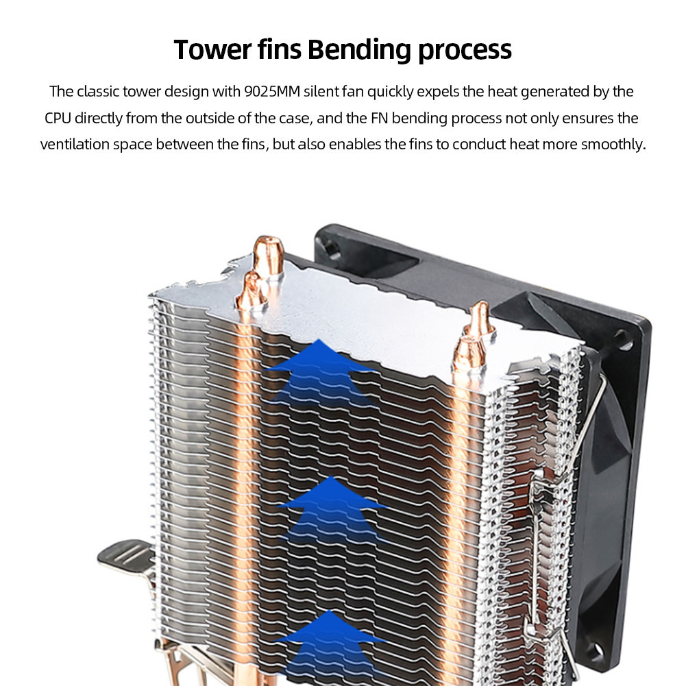 Anifcas RGB CPU Cooler 2 Heat Pipe 9cm CPU Cooler Fan Computer ...