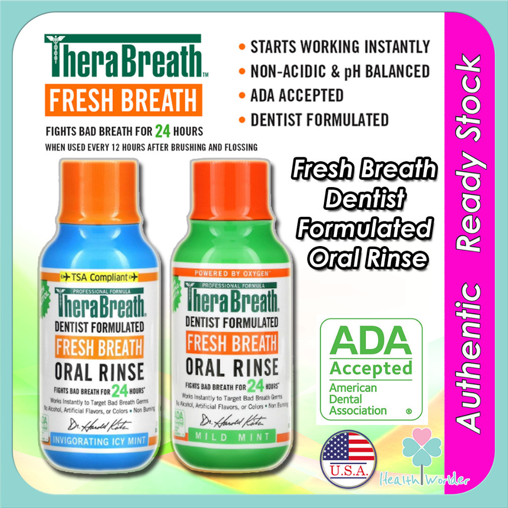 USA TheraBreath Fresh Breath Dentist Formulated Oral Rinse, Icy Mint or ...