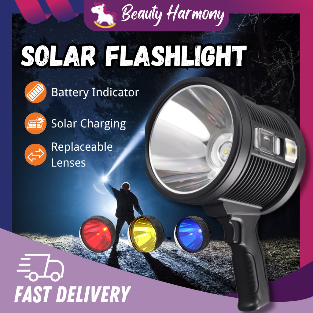Rechargeable Powerful solar flashlight search light powerbank ...
