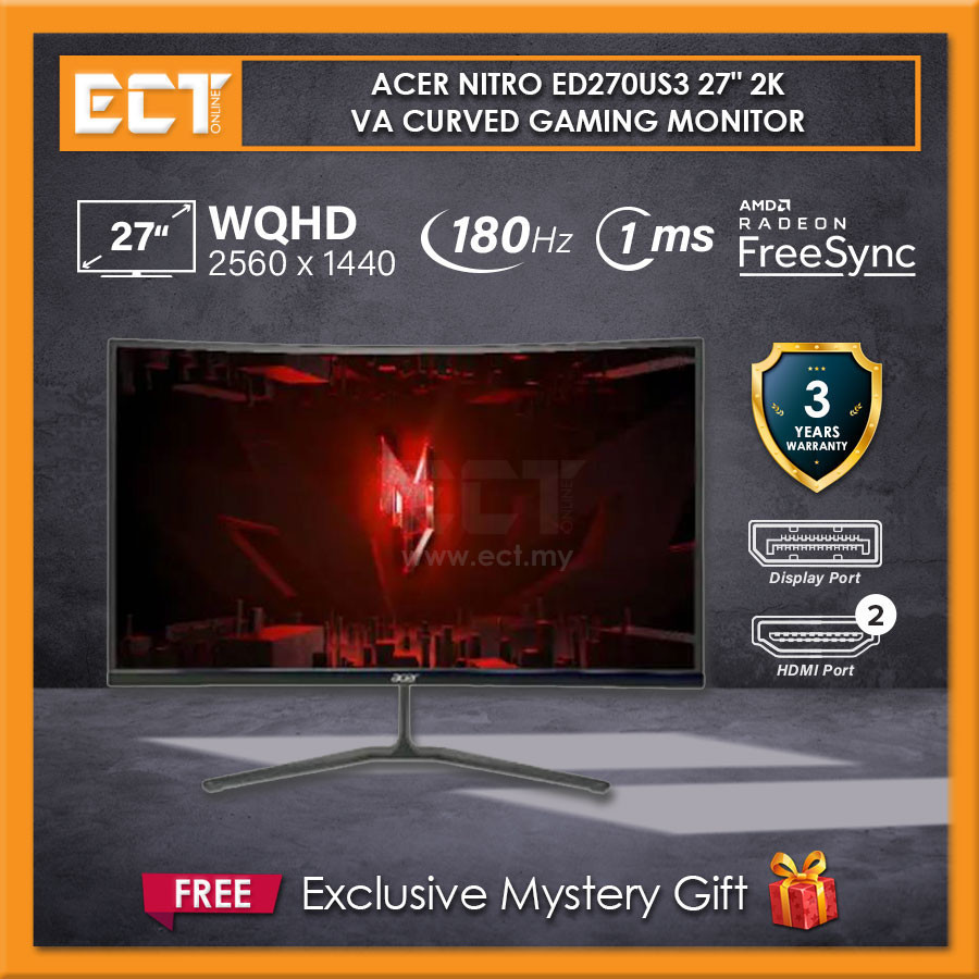 Acer Nitro ED270US3 27" 2K WQHD (2560 x 1440) 1ms 180Hz VA Curved ...
