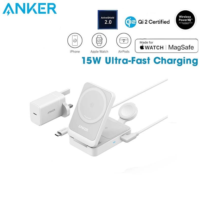Anker B2557 MagGo Wireless Charging Station (Foldable 3-in-1) Qi2 ...