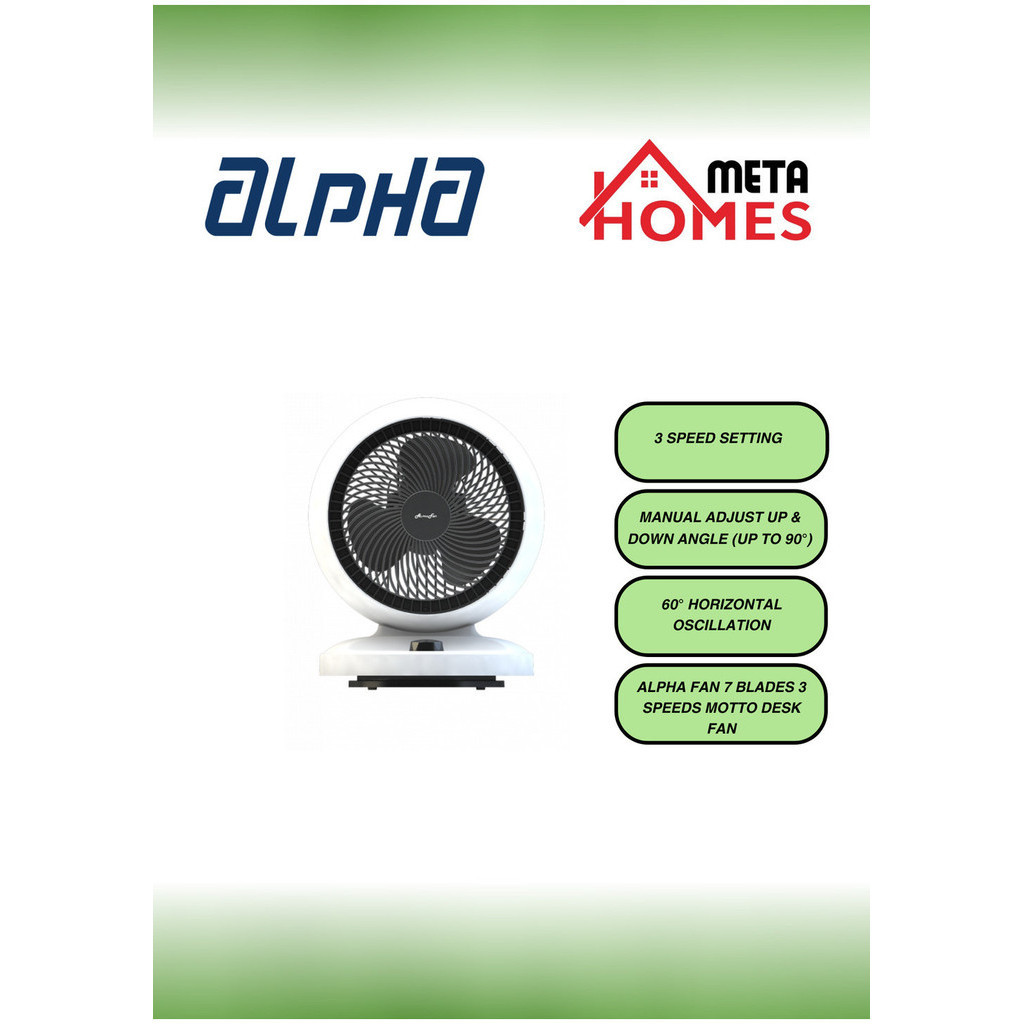 Alpha Fan 7 Blades 3 Speeds Motto Desk Fan (White) DT60 | Shopee Malaysia