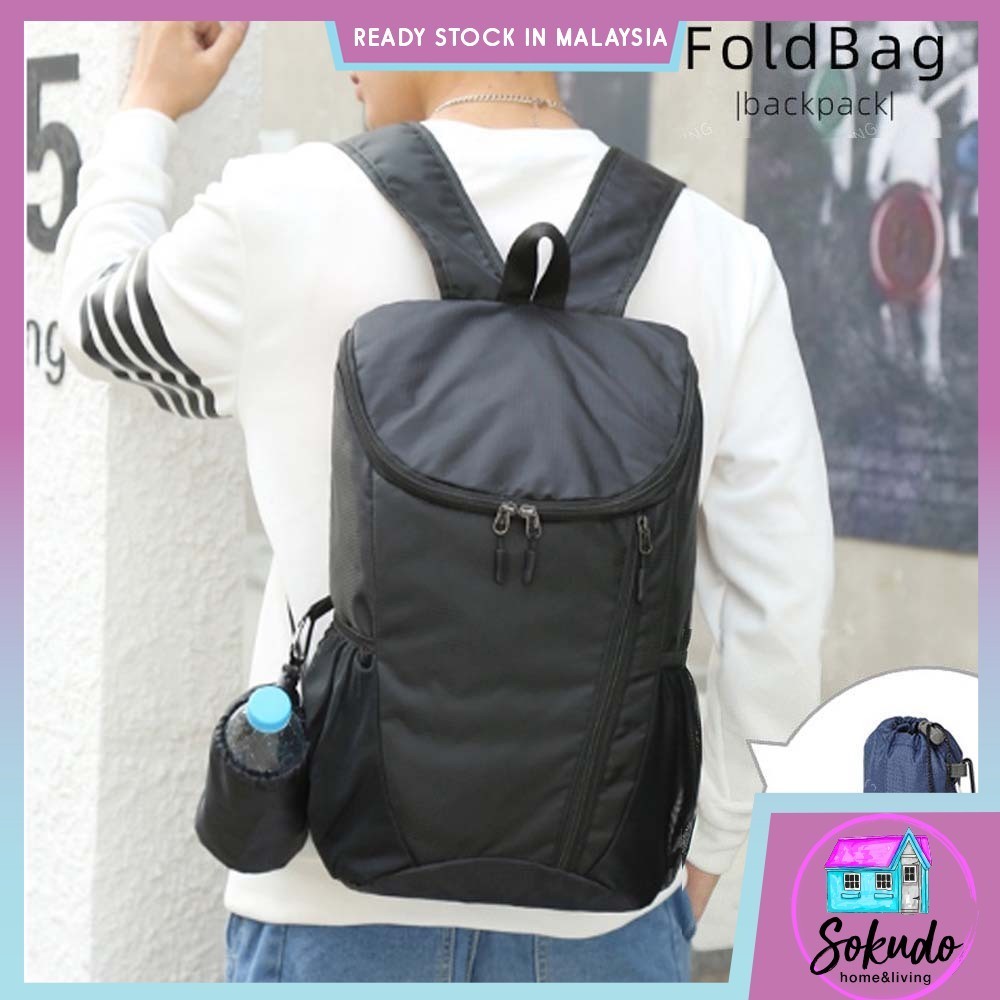 Foldable Backpack Outdoor Travel Bag Drawstring Bag Beg Hiking Camping ...
