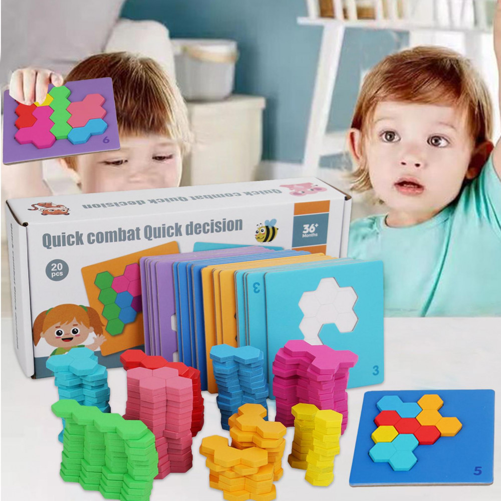 YL Fun Brain Teaser Wooden Hexagon Puzzle Hexagon Puzzles for Kids ...