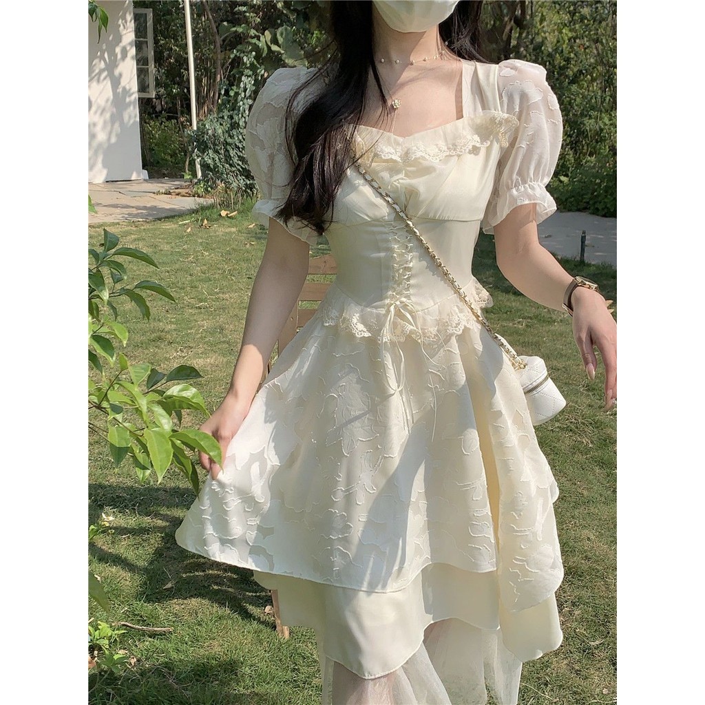 French chiffon Fairy dress Summer Princess floral skirt woman