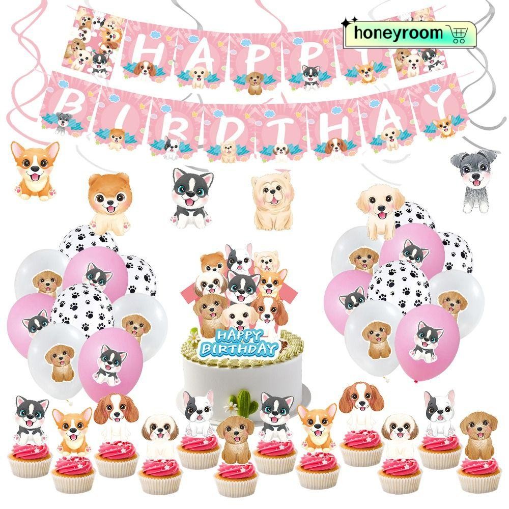 30-Piece Dog Birthday Cake Topper Set - Puppy Party Decorations With Figurines, Bones & Balloons