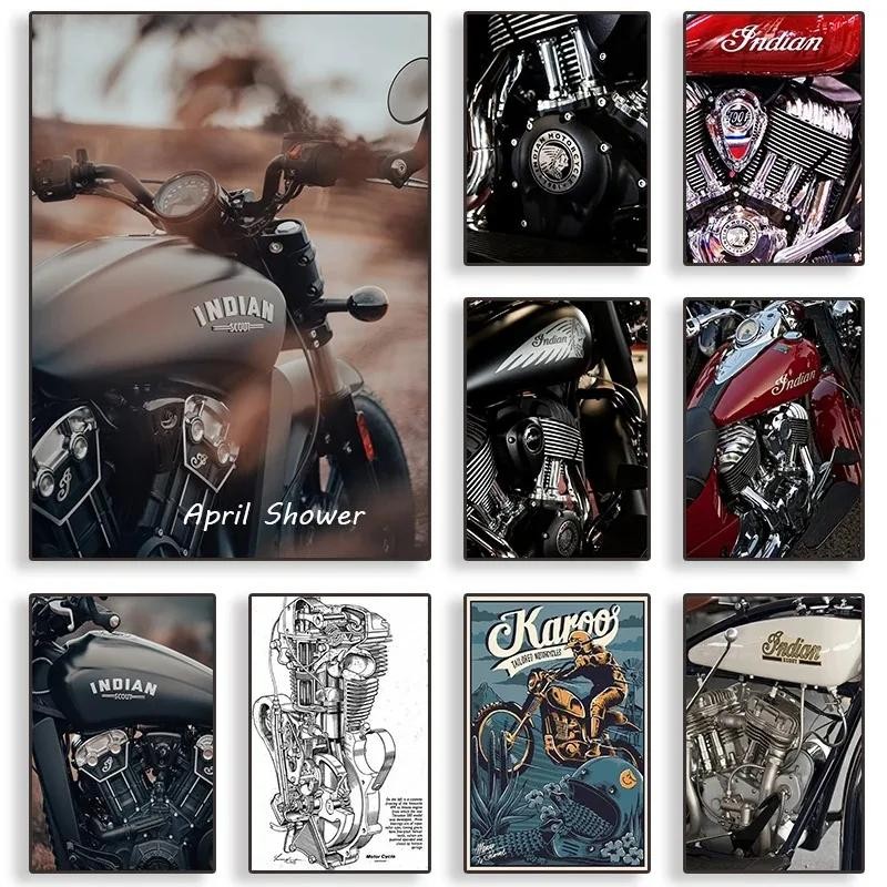 Vintage Motorcycle Engine Poster Modern Wall Art for Club Rooms ...