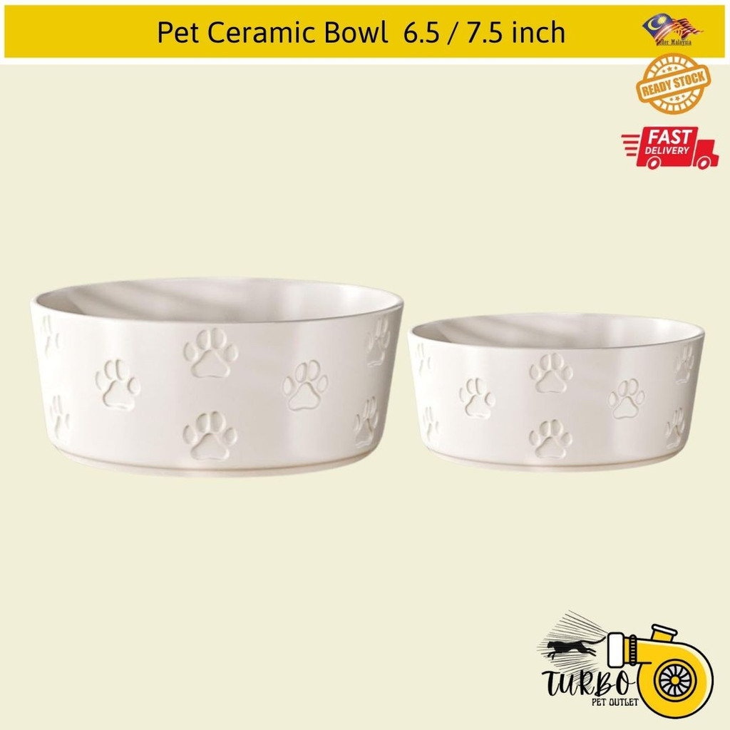 Pet Ceramic Bowls Anti-Slip Base Cute Paw Prints /Pet Food Bowls/ Pet ...