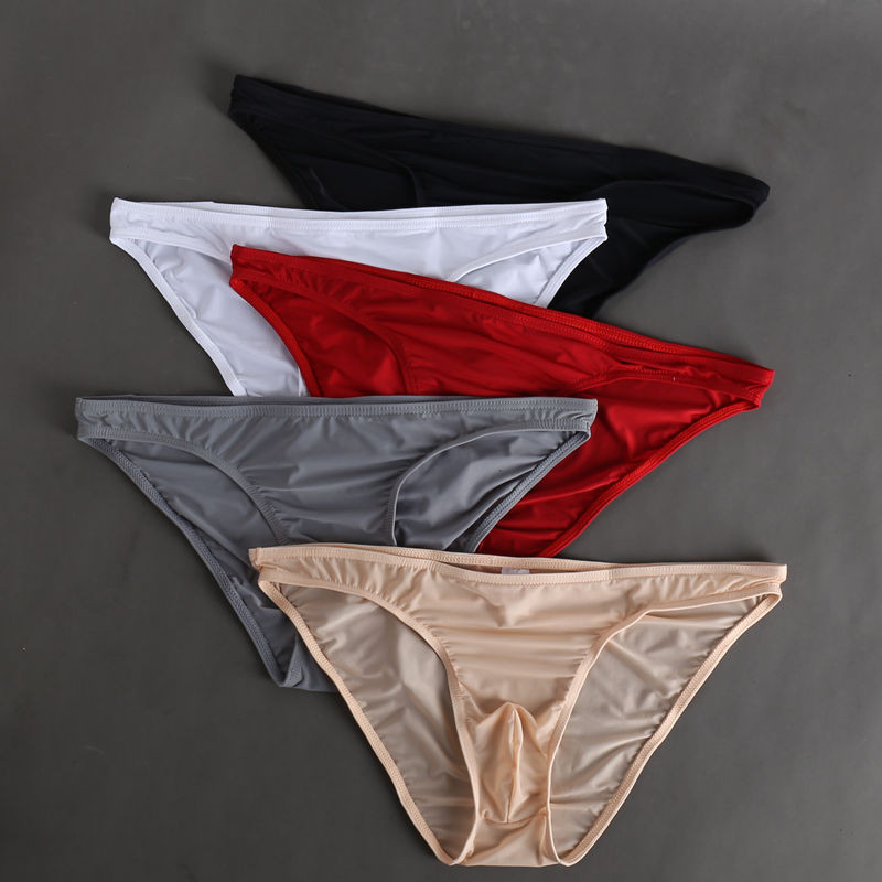 Men Youth Red Underwear Low-Waist Translucent Silky Briefs Sexy ...